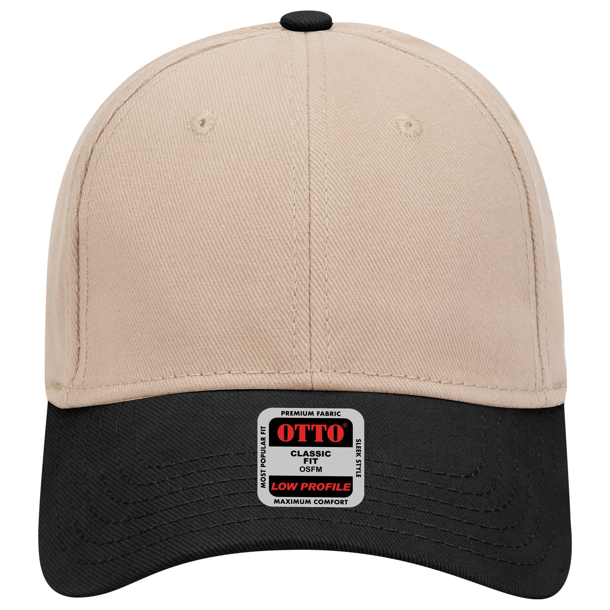 OTTO CAP 6 Panel Low Profile Baseball Cap OTTO 19-251 Otto Cap 0332 - Blk/Kha OSFM - Adult