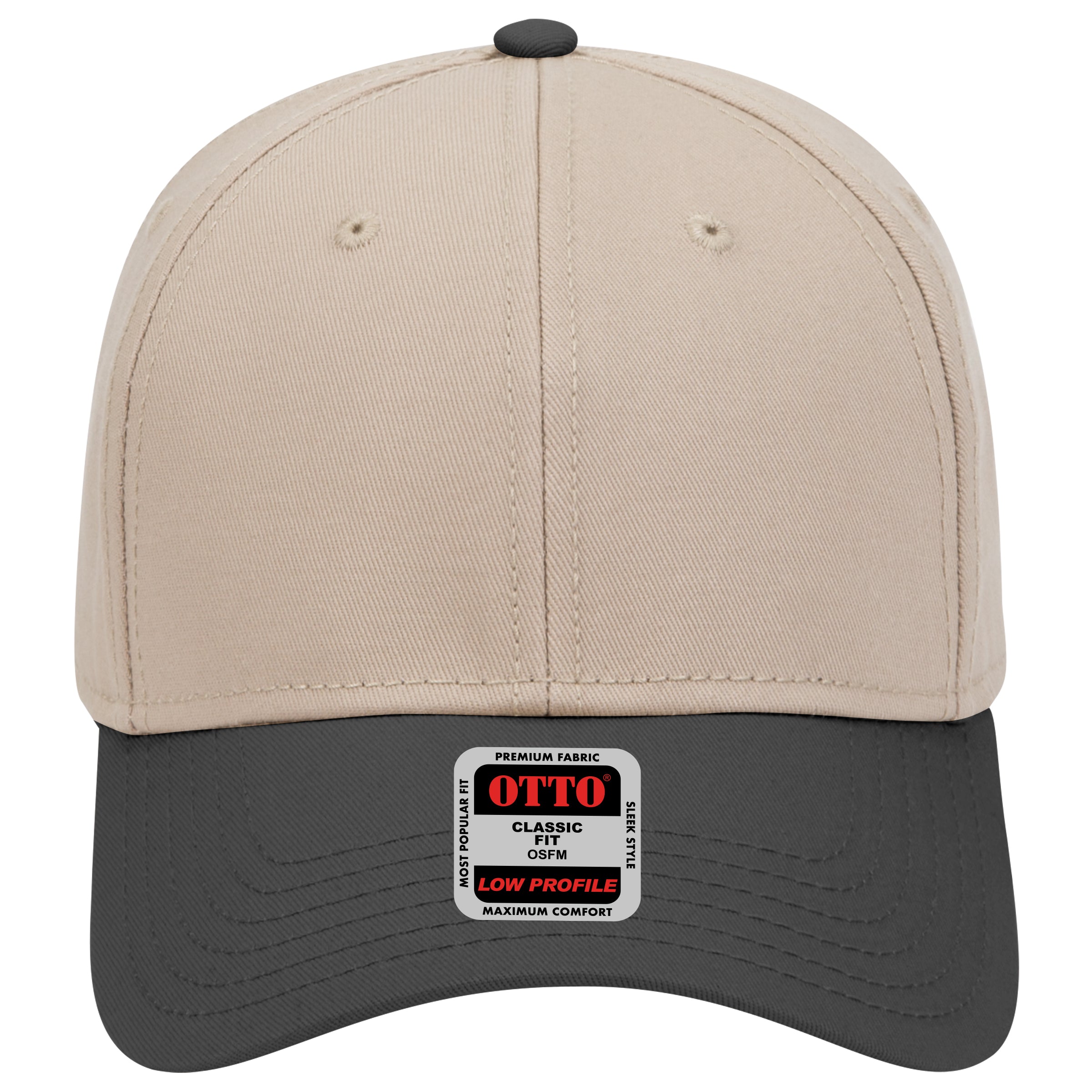 OTTO CAP 6 Panel Low Profile Baseball Cap OTTO 19-768 Otto Cap 033232 - Blk/Kha/Kha OSFM - Adult