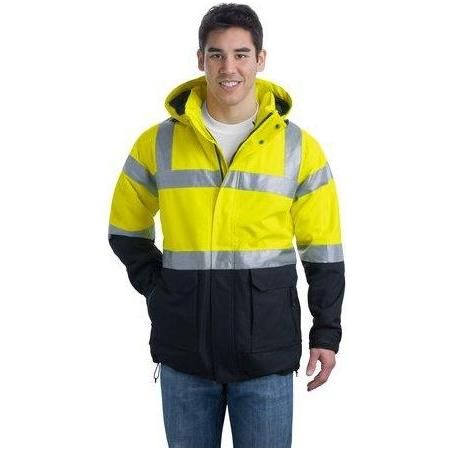 Mens ANSI 107 Class 3 Safety Heavyweight Parka Joe's USA X-Small Safety Yellow/Black/Reflective