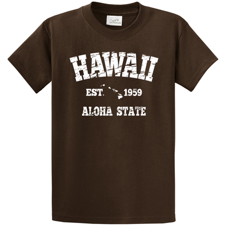 Vintage Hawaiian Islands Tee's in 42 Colors and Regular, Big and Tall Sizes 1959 - Brown / White logo Joe's USA Brown / White logo Small