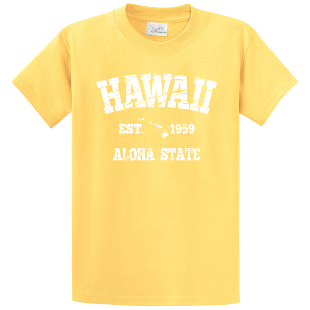 Vintage Hawaiian Islands Tee's in 42 Colors and Regular, Big and Tall Sizes 1959 - Daffodil / White logo Joe's USA Daffodil / White logo Small