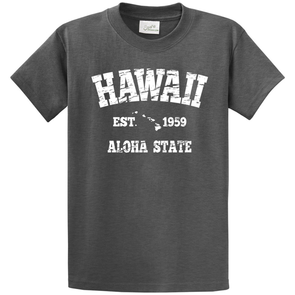 Vintage Hawaiian Islands Tee's in 42 Colors and Regular, Big and Tall Sizes 1959 - Dark Heather Grey / White logo Joe's USA Dark Heather Grey / White logo Small