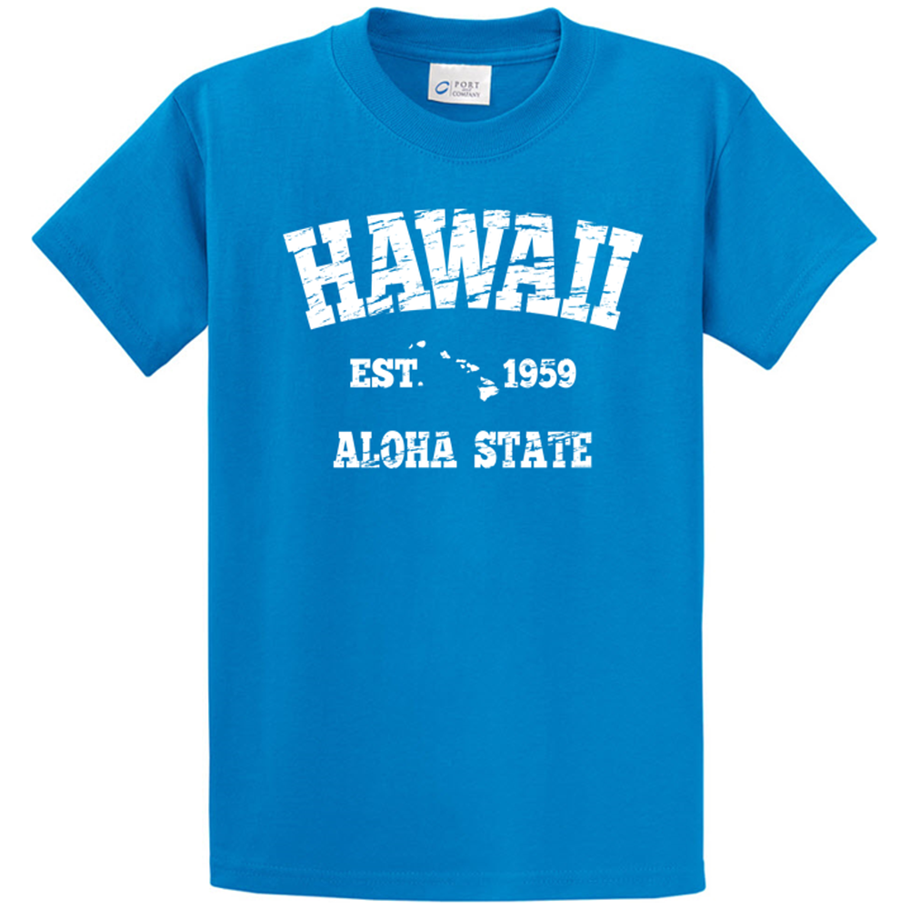 Vintage Hawaiian Islands Tee's in 42 Colors and Regular, Big and Tall Sizes 1959 - Sapphire / White logo Joe's USA Sapphire / White logo Small