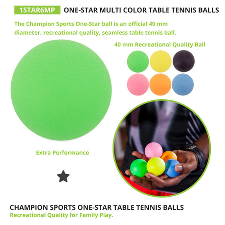 1-STAR TABLE TENNIS BALLS, PACK OF 6 ASSORTED