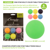 1-STAR TABLE TENNIS BALLS, PACK OF 6 ASSORTED