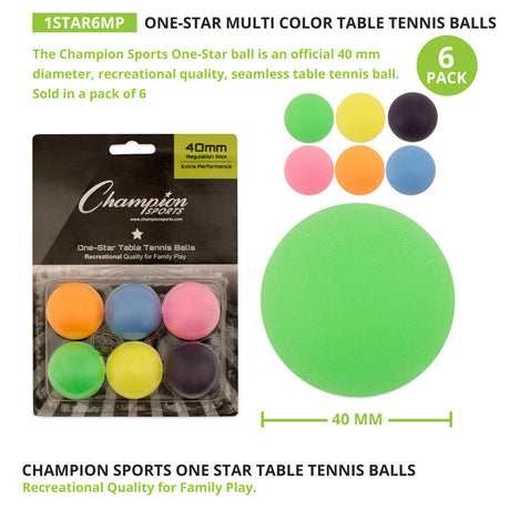 1-STAR TABLE TENNIS BALLS, PACK OF 6 ASSORTED
