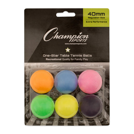 1-STAR TABLE TENNIS BALLS, PACK OF 6 ASSORTED