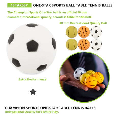1-STAR TABLE TENNIS BALLS, PACK OF 6 ASSORTED