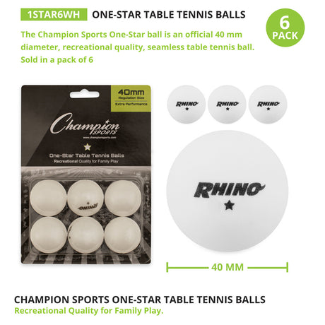 1-STAR TABLE TENNIS BALLS, PACK OF 6 ASSORTED