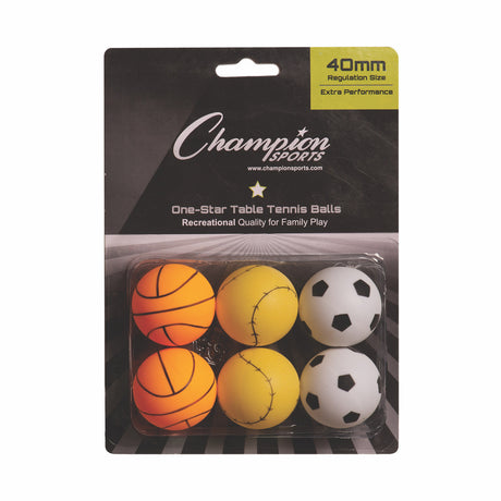 1-STAR TABLE TENNIS BALLS, PACK OF 6 ASSORTED
