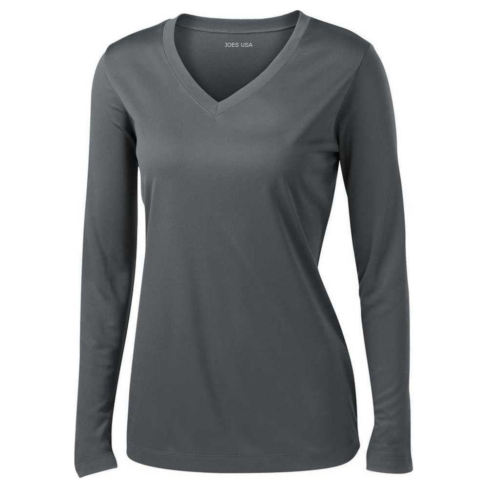 Ladies Long Sleeve Moisture Wicking Athletic Shirts in Sizes XS-4XL-IronGrey Joe's USA Iron Grey XS