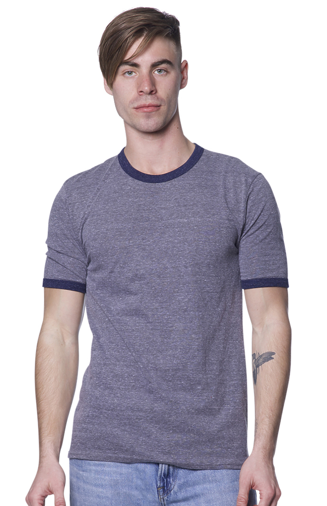 Royal Apparel 20052 Unisex Triblend Ringer Tee - Tri Vntg Gry / Tri Dnm Nvy