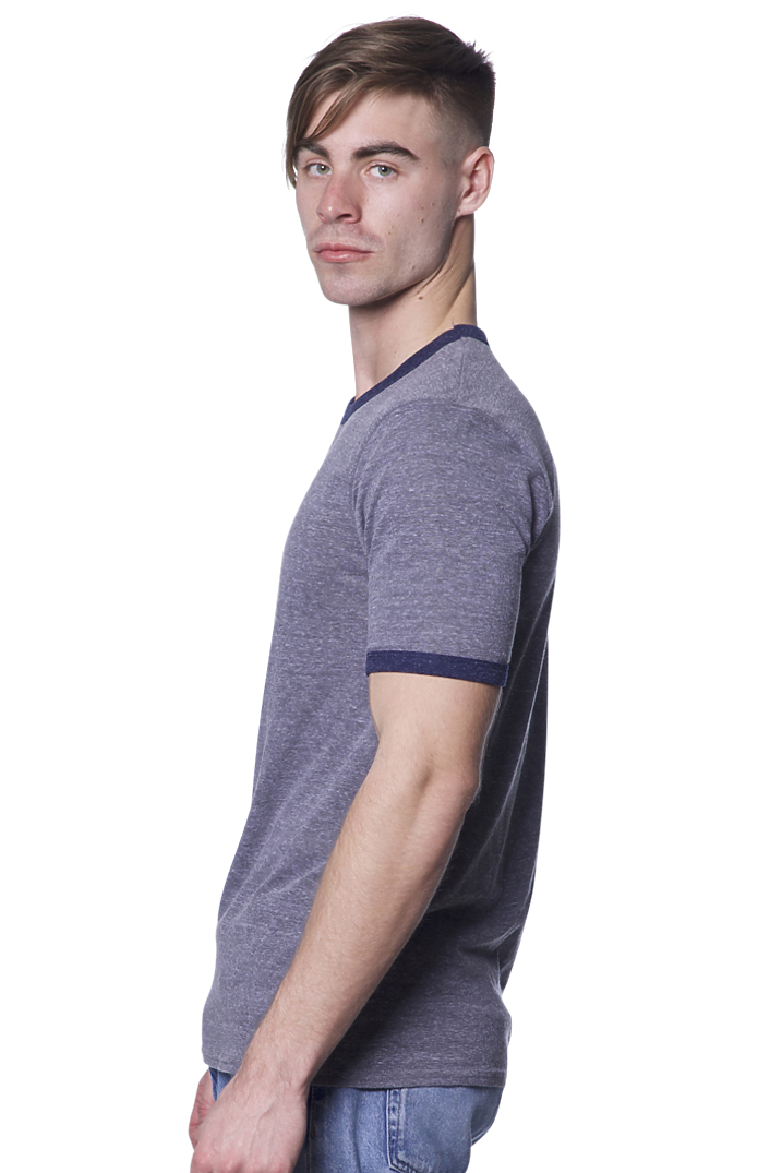 Royal Apparel 20052 Unisex Triblend Ringer Tee - Tri Vntg Gry / Tri Dnm Nvy