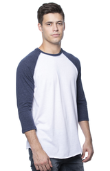 Royal Apparel 20060 Unisex Triblend Raglan Baseball Shirt - Tri White / Tri Denim Nvy