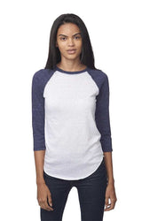 Royal Apparel 20060 Unisex Triblend Raglan Baseball Shirt - Tri White / Tri Denim Nvy