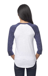 Royal Apparel 20060 Unisex Triblend Raglan Baseball Shirt - Tri White / Tri Denim Nvy