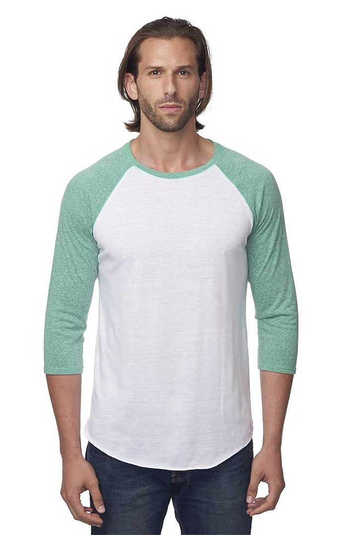 Royal Apparel 20060 Unisex Triblend Raglan Baseball Shirt - Tri White / Tri Kelly