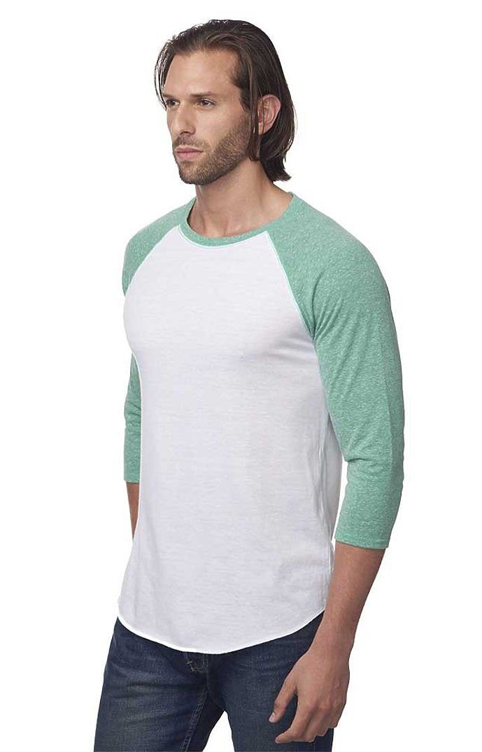 Royal Apparel 20060 Unisex Triblend Raglan Baseball Shirt - Tri White / Tri Kelly