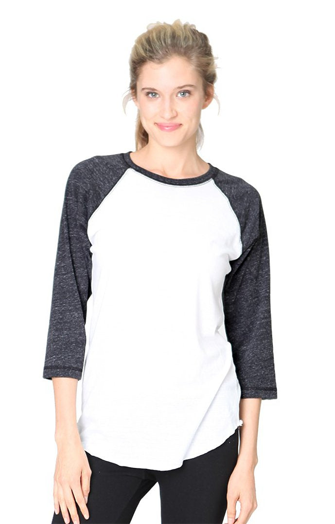 Royal Apparel 20060 Unisex Triblend Raglan Baseball Shirt - Tri White / Tri Onyx