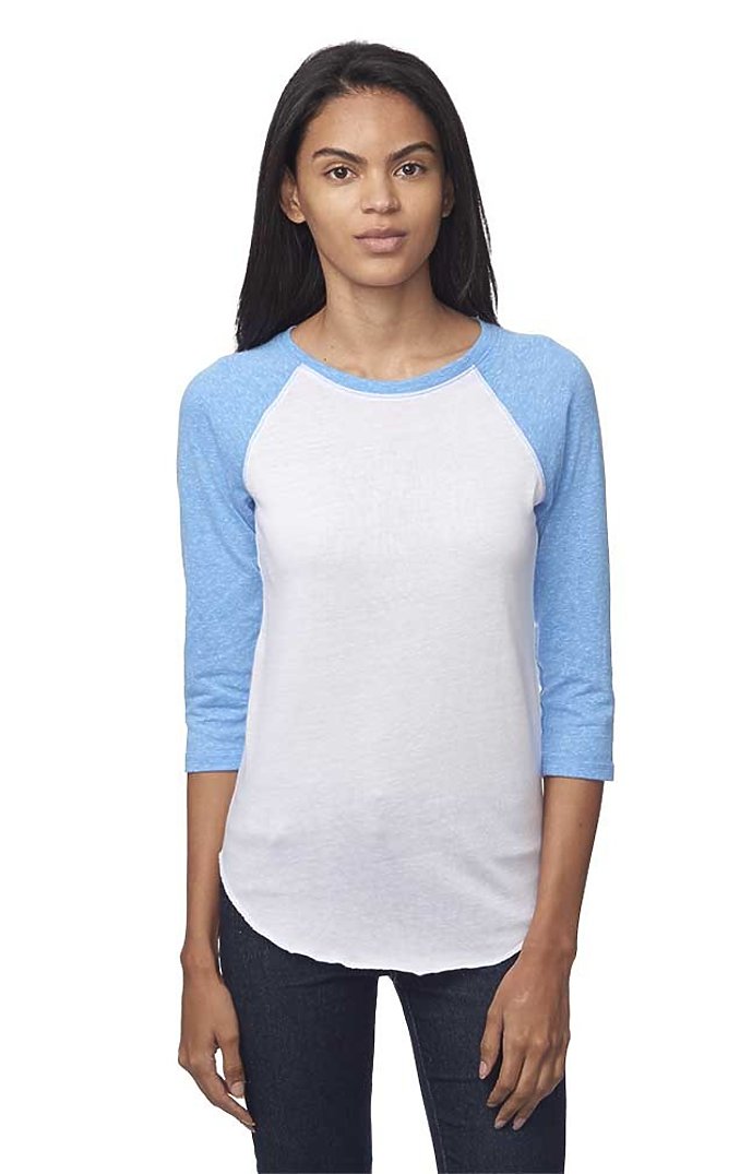 Royal Apparel 20060 Unisex Triblend Raglan Baseball Shirt - Tri White / Tri Pool