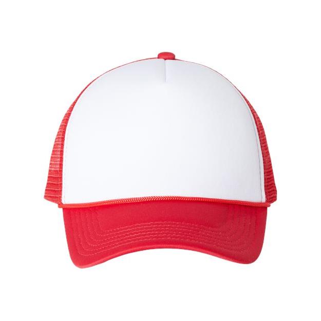 Valucap Foam Mesh-Back Trucker Cap - Valucap VC700 Valucap White/ Red Adjustable
