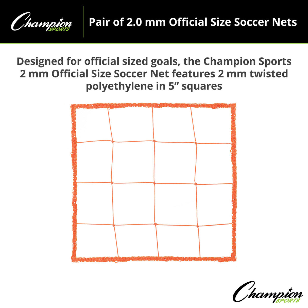 Champion Sports 2.0 MM OFFICIAL SIZE SOCCER NET, ORANGE
