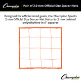 Champion Sports 2.0 MM OFFICIAL SIZE SOCCER NET, ORANGE