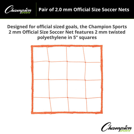 Champion Sports 201OR 2.0 Mm Official Size Soccer Net, Orange