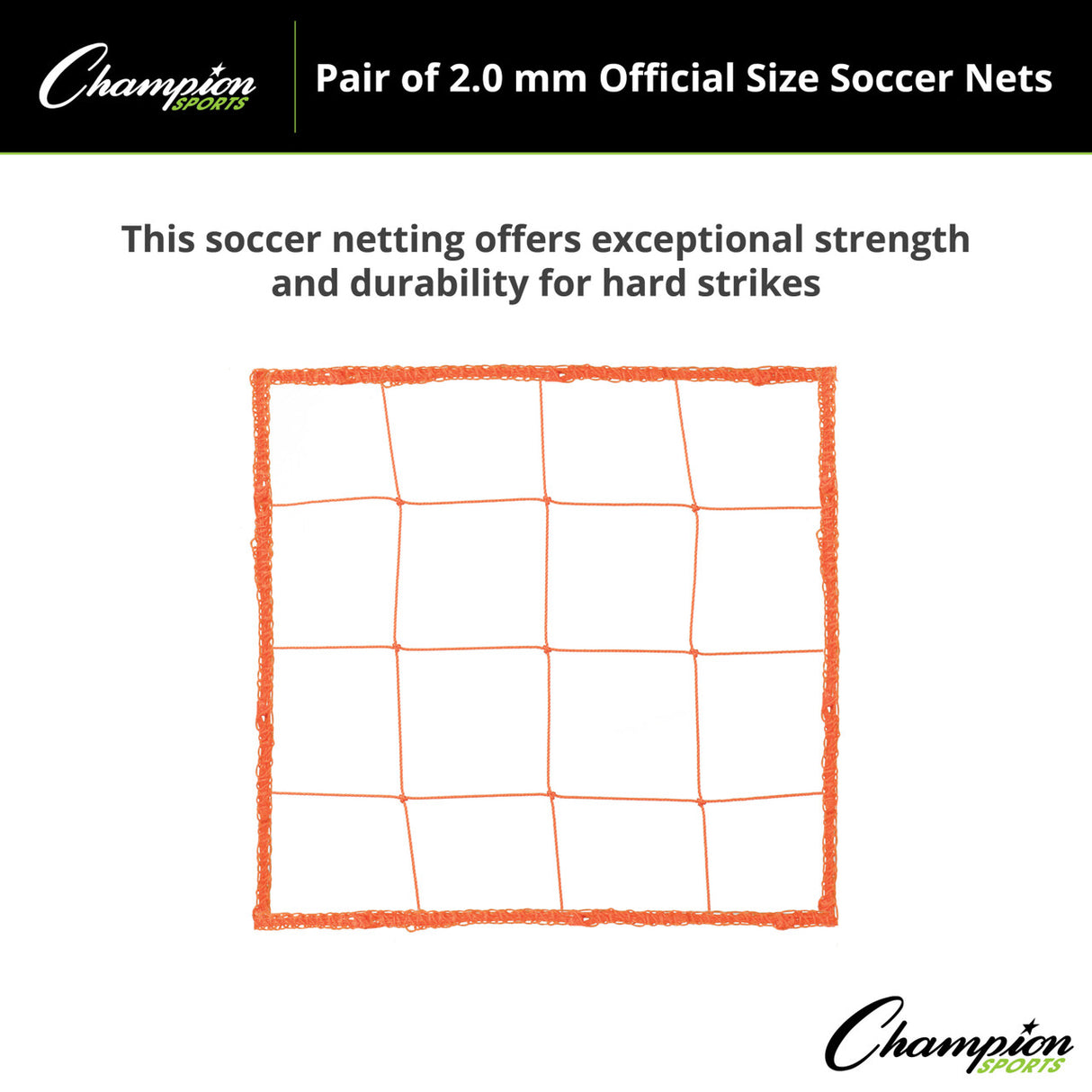 Champion Sports 2.0 MM OFFICIAL SIZE SOCCER NET, ORANGE