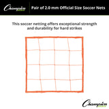 Champion Sports 2.0 MM OFFICIAL SIZE SOCCER NET, ORANGE