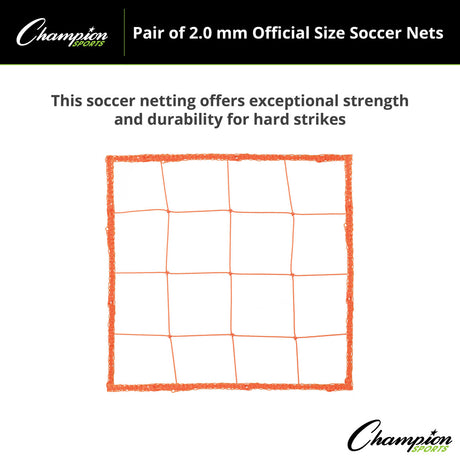 Champion Sports 201OR 2.0 Mm Official Size Soccer Net, Orange