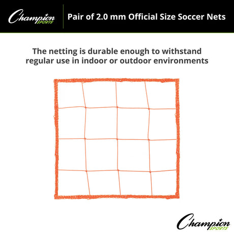 Champion Sports 201OR 2.0 Mm Official Size Soccer Net, Orange