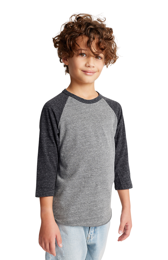 Royal Apparel 20260 Youth Triblend Raglan Baseball Shirt - Tri Vntg Gry / Tri Dnm Nvy