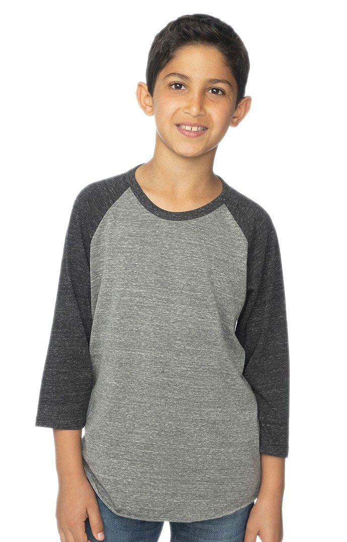Royal Apparel 20260 Youth Triblend Raglan Baseball Shirt - Tri Vintage Grey/Tri Onyx