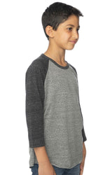 Royal Apparel 20260 Youth Triblend Raglan Baseball Shirt - Tri Vintage Grey/Tri Onyx