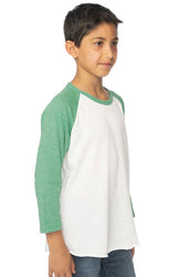 Royal Apparel 20260 Youth Triblend Raglan Baseball Shirt - Tri White / Tri Kelly