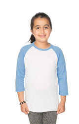 Royal Apparel 20260 Youth Triblend Raglan Baseball Shirt - Tri White / Tri Pool