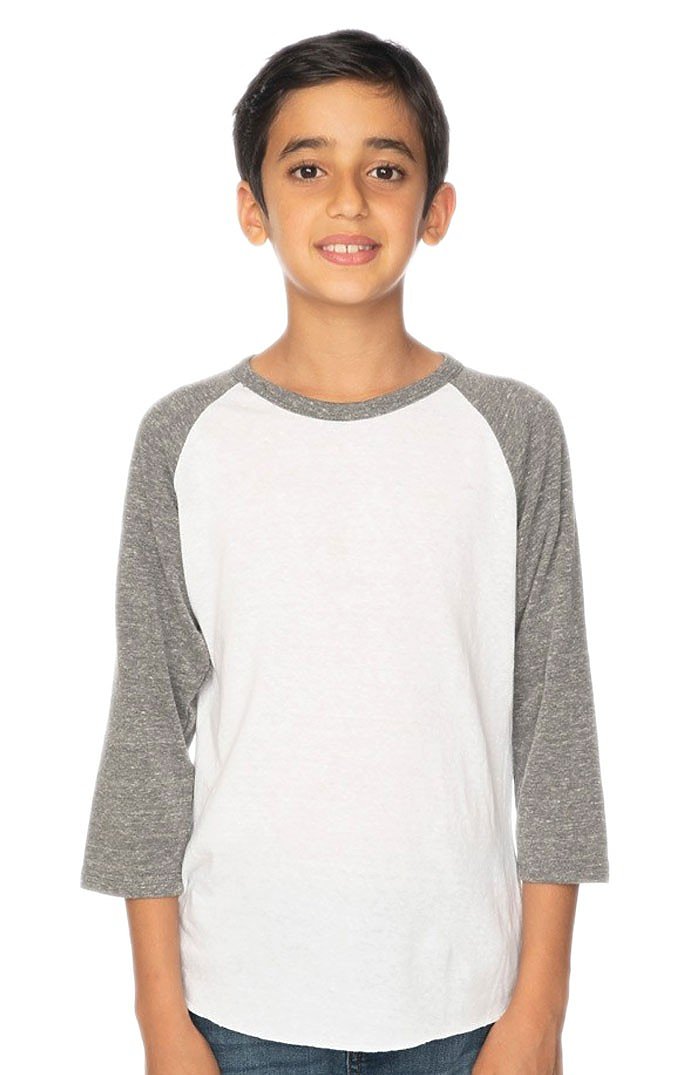 Royal Apparel 20260 Youth Triblend Raglan Baseball Shirt - Tri White / Tri Vintage Grey