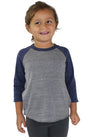 Royal Apparel 20660 Toddler Triblend Raglan Baseball Shirt - Tri Vntg Gry / Tri Dnm Nvy
