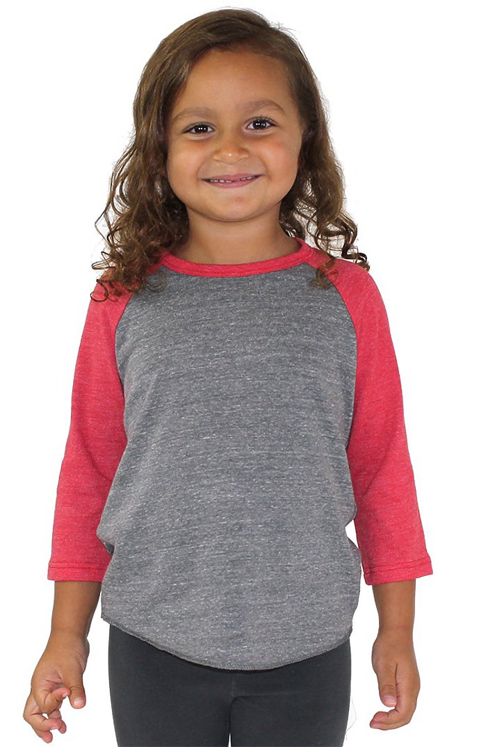 Royal Apparel 20660 Toddler Triblend Raglan Baseball Shirt - Tri Vintage Grey/Tri Red
