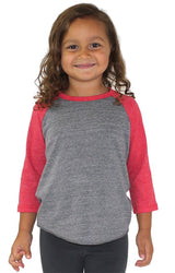 Royal Apparel 20660 Toddler Triblend Raglan Baseball Shirt - Tri Vintage Grey/Tri Red