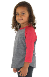 Royal Apparel 20660 Toddler Triblend Raglan Baseball Shirt - Tri Vintage Grey/Tri Red