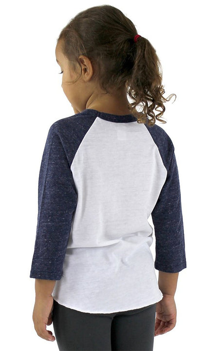Royal Apparel 20660 Toddler Triblend Raglan Baseball Shirt - Tri White / Tri Denim Nvy