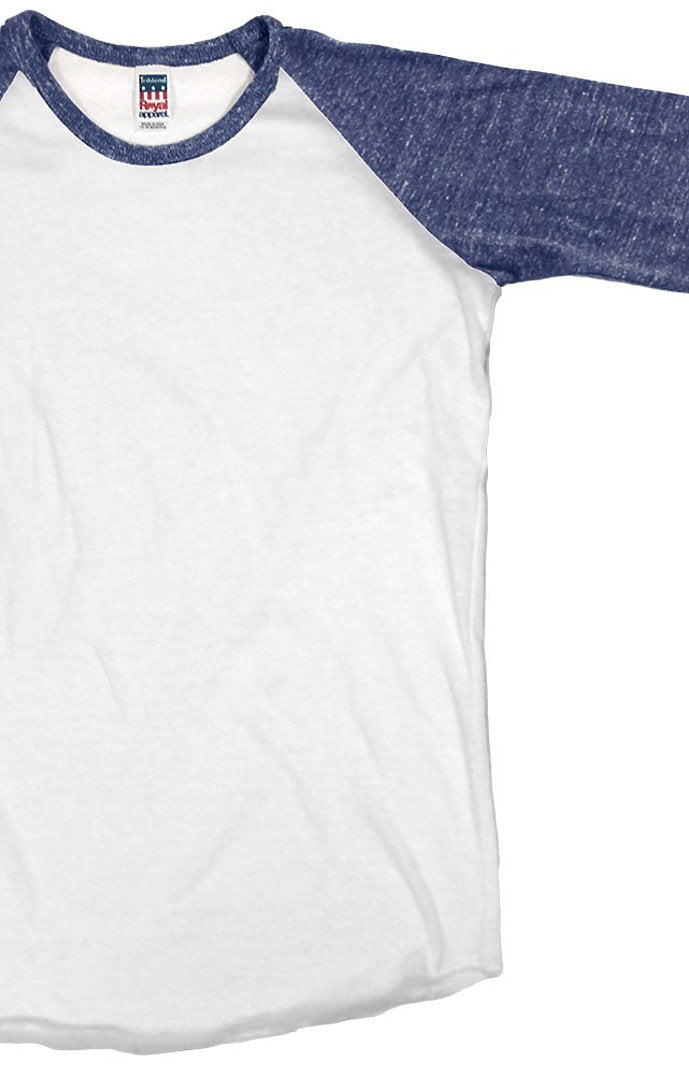 Royal Apparel 20660 Toddler Triblend Raglan Baseball Shirt - Tri White / Tri Denim Nvy