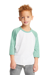 Royal Apparel 20660 Toddler Triblend Raglan Baseball Shirt - Tri White / Tri Kelly
