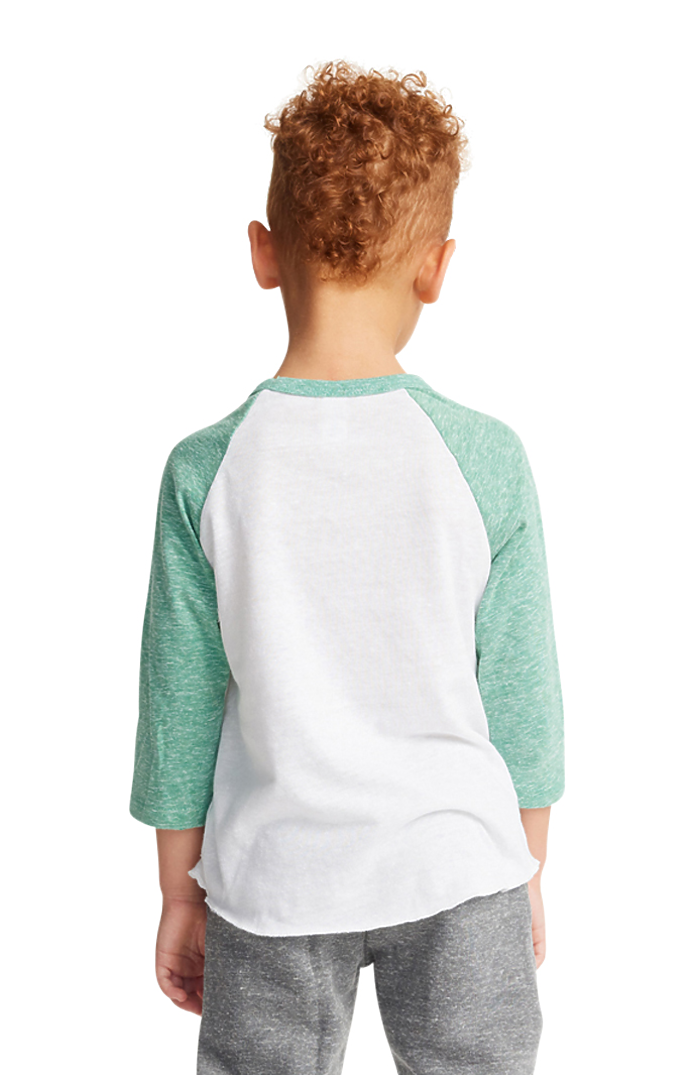 Royal Apparel 20660 Toddler Triblend Raglan Baseball Shirt - Tri White / Tri Kelly