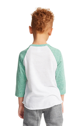 Royal Apparel 20660 Toddler Triblend Raglan Baseball Shirt - Tri White / Tri Kelly