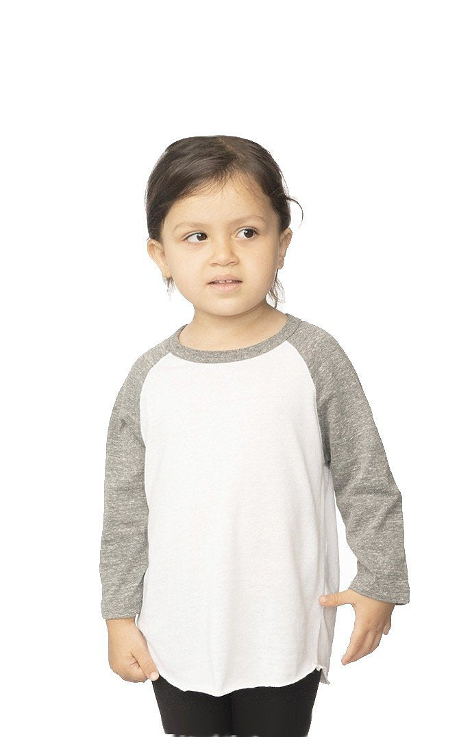 Royal Apparel 20660 Toddler Triblend Raglan Baseball Shirt - Tri White / Tri Vintage Grey