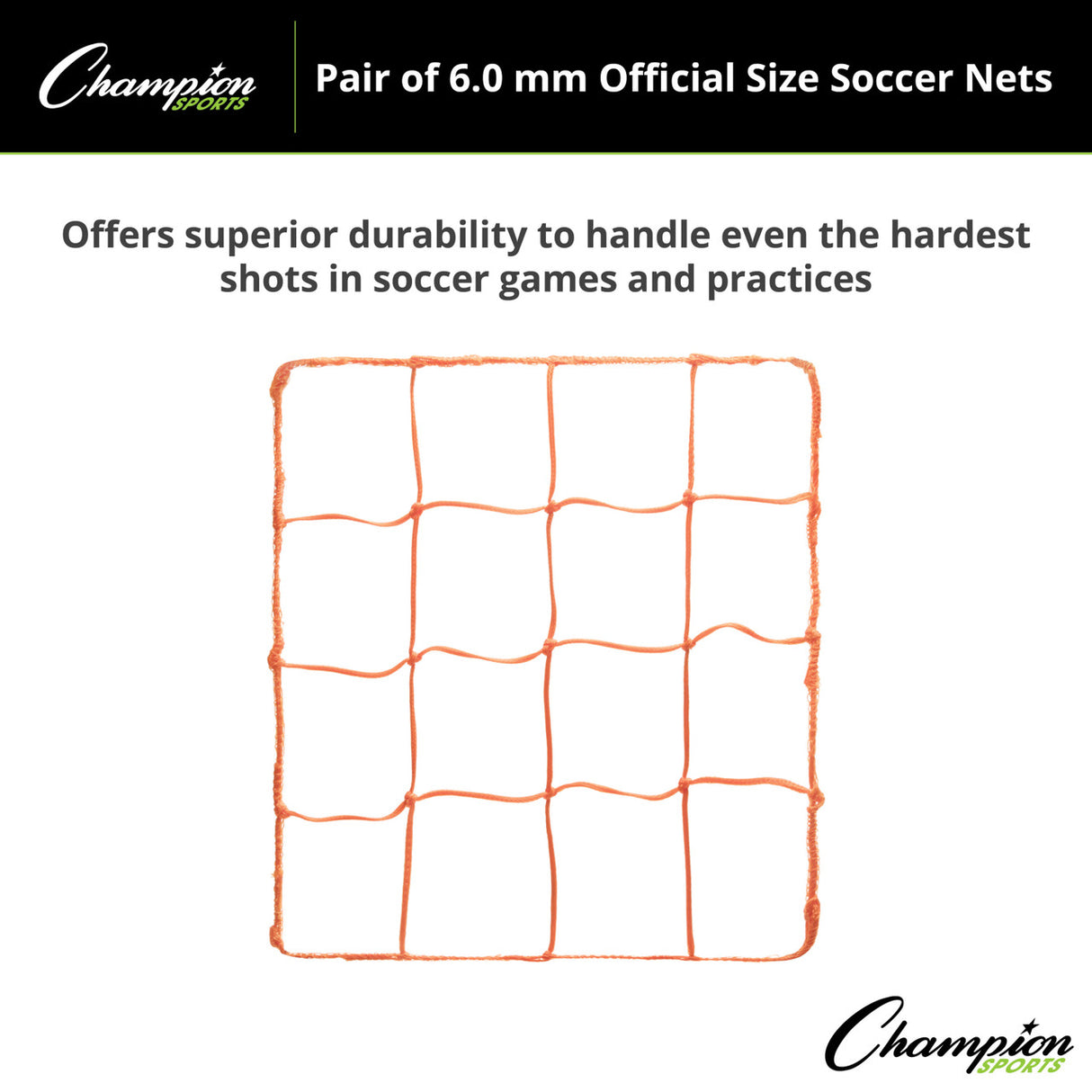 Champion Sports 6.0 MM OFFICIAL SIZE SOCCER NET, ORANGE