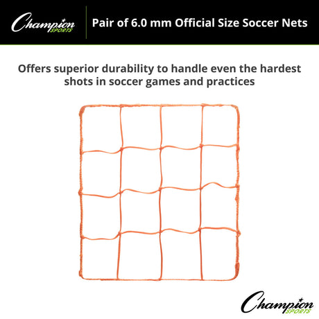 Champion Sports 206OR 6.0 Mm Official Size Soccer Net, Orange